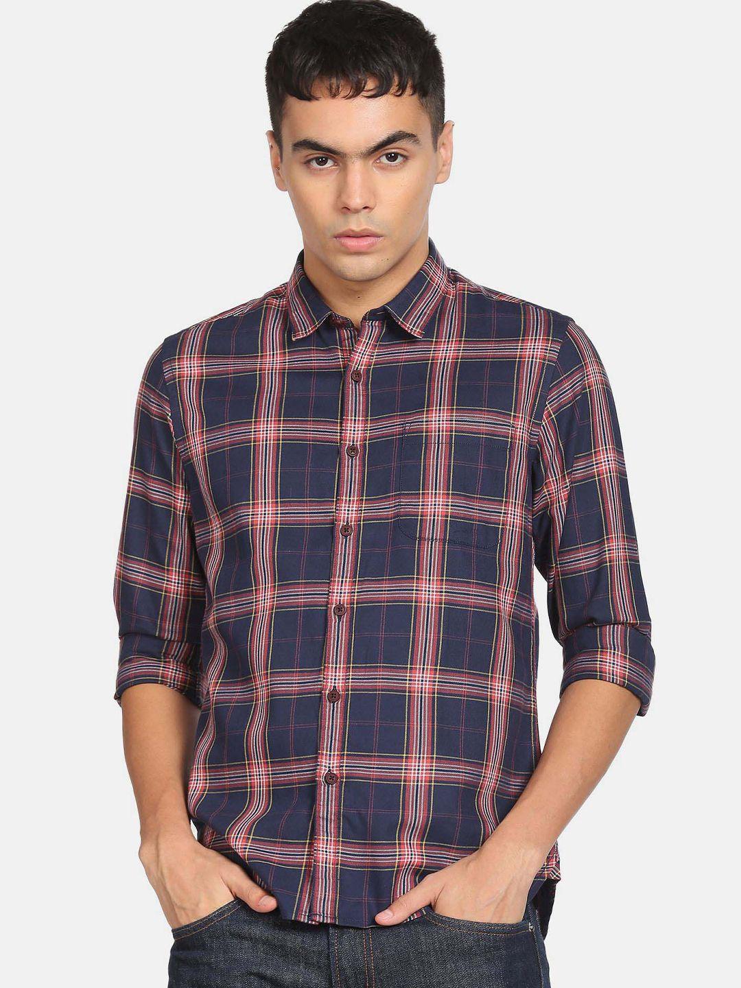 flying machine tartan checked slim fit casual pure cotton shirt