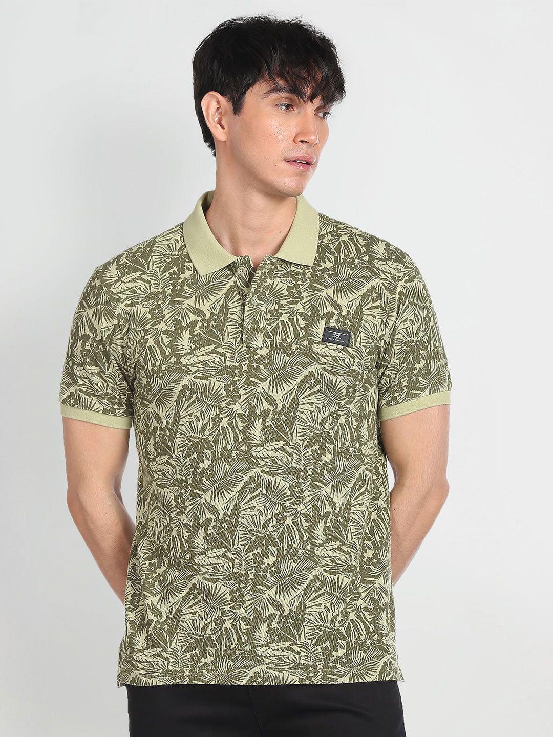 flying machine tropical printed polo collar slim fit pure cotton t-shirt