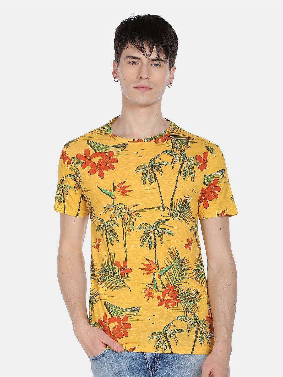 flying machine tropical printed round neck short sleeves pure cotton t-shirt