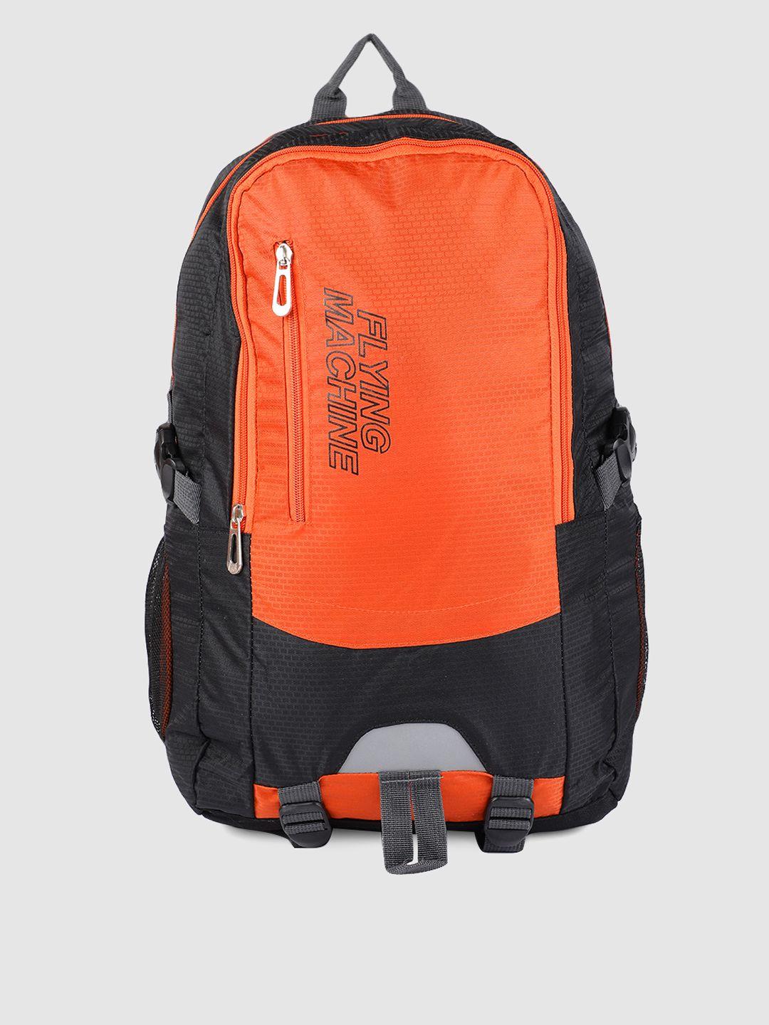 flying machine unisex orange & black colourblocked with compression straps backpack