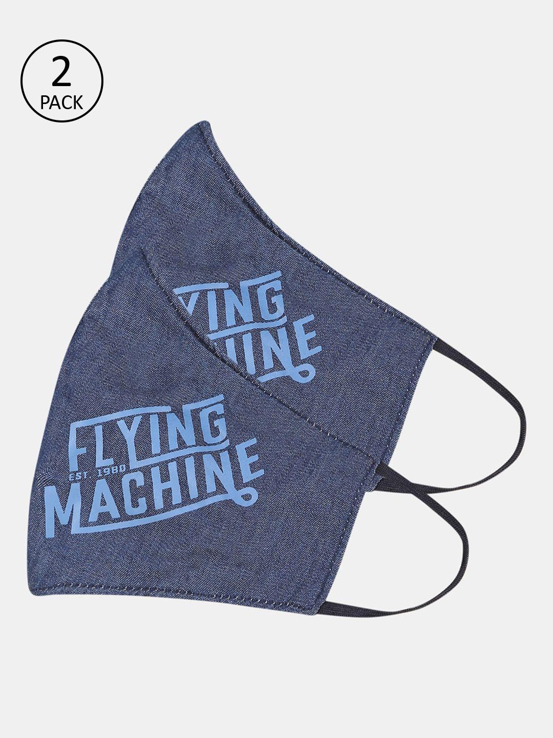 flying machine unisex pack of 2 blue printed 3-ply anti-viral protective outdoor face masks