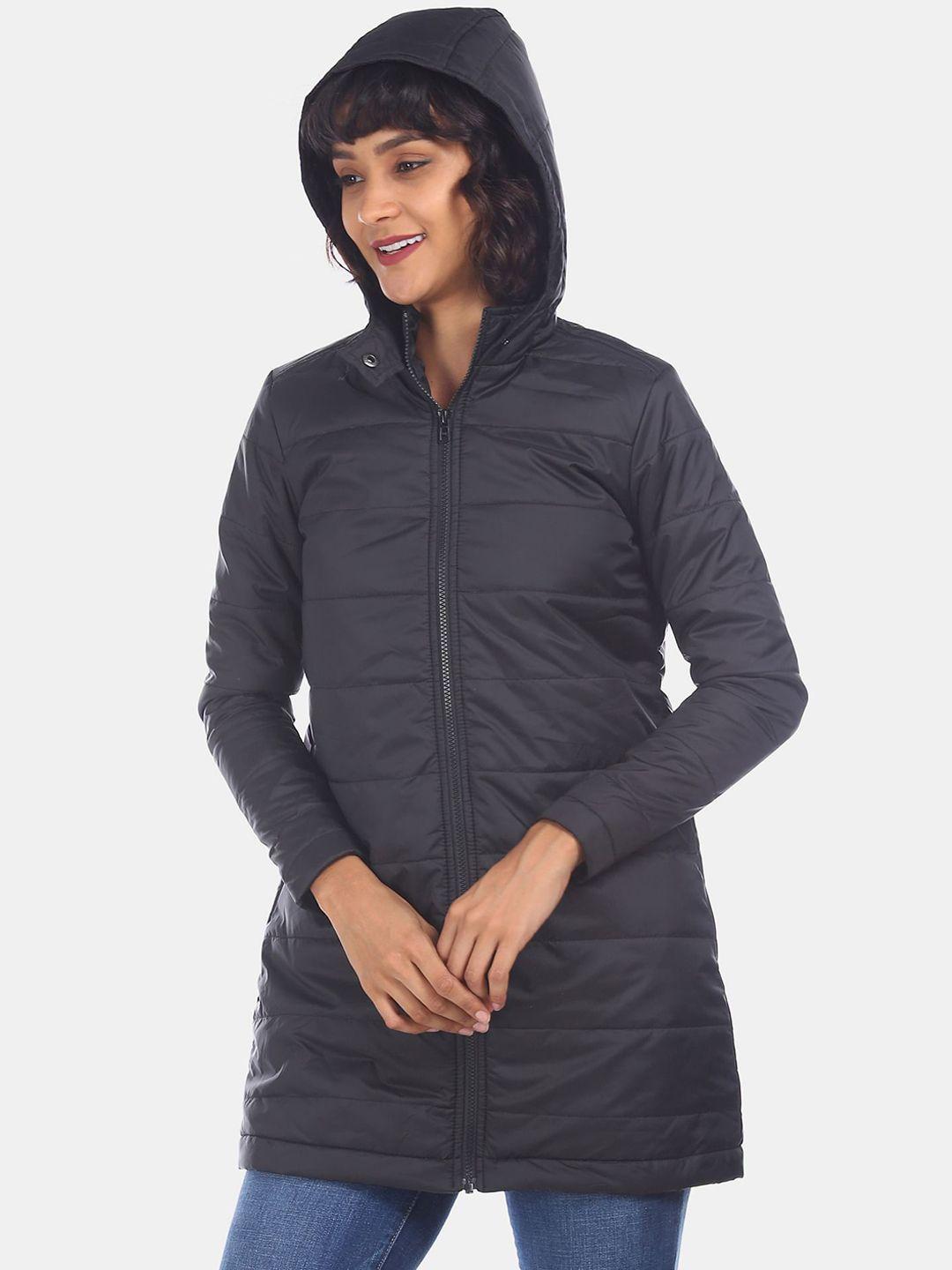 flying machine women black longline outdoor padded jacket