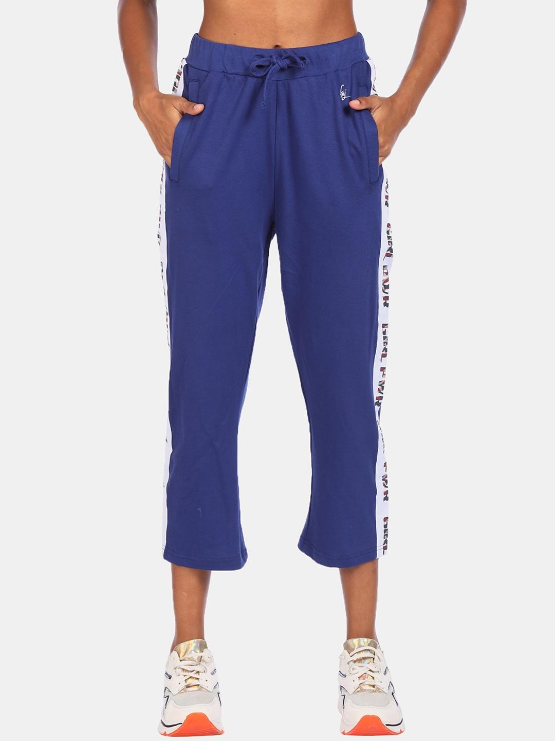 flying machine women blue & white solid pure cotton straight-fit track pants