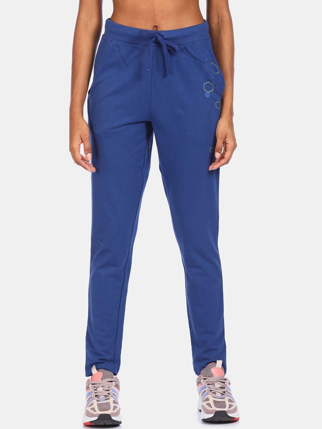 flying machine women blue solid straight-fit pure cotton track pants