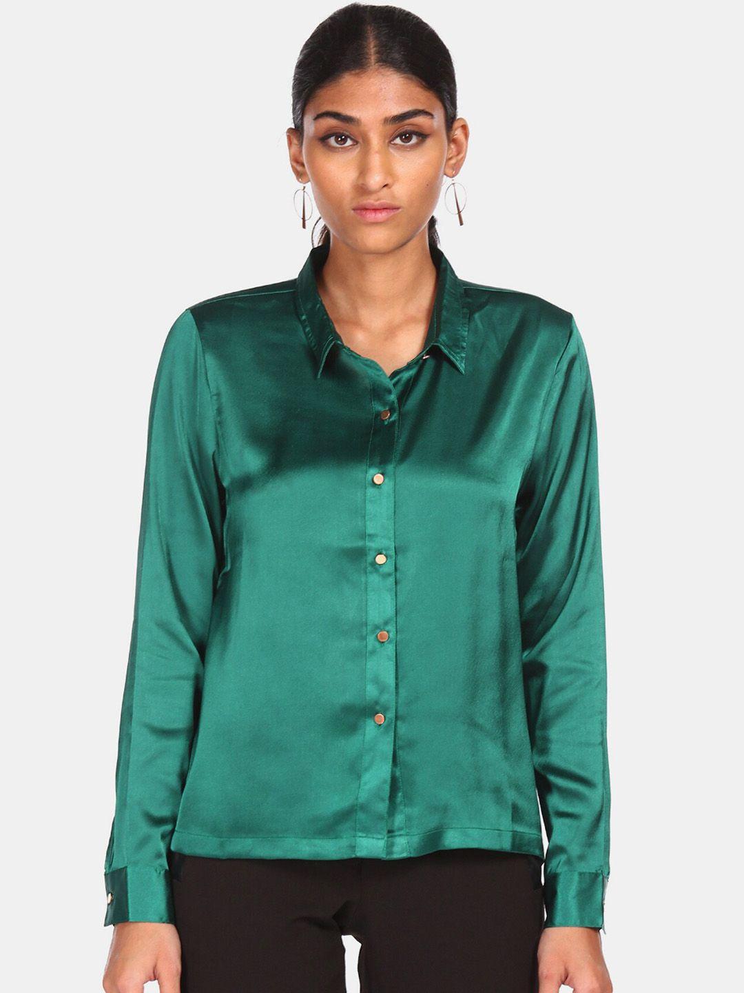 flying machine women green opaque casual shirt