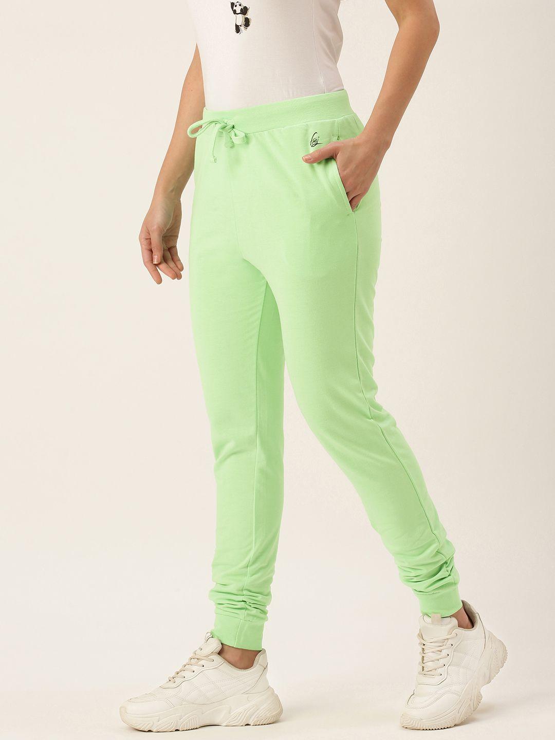 flying machine women green solid pure cotton straight-fit joggers