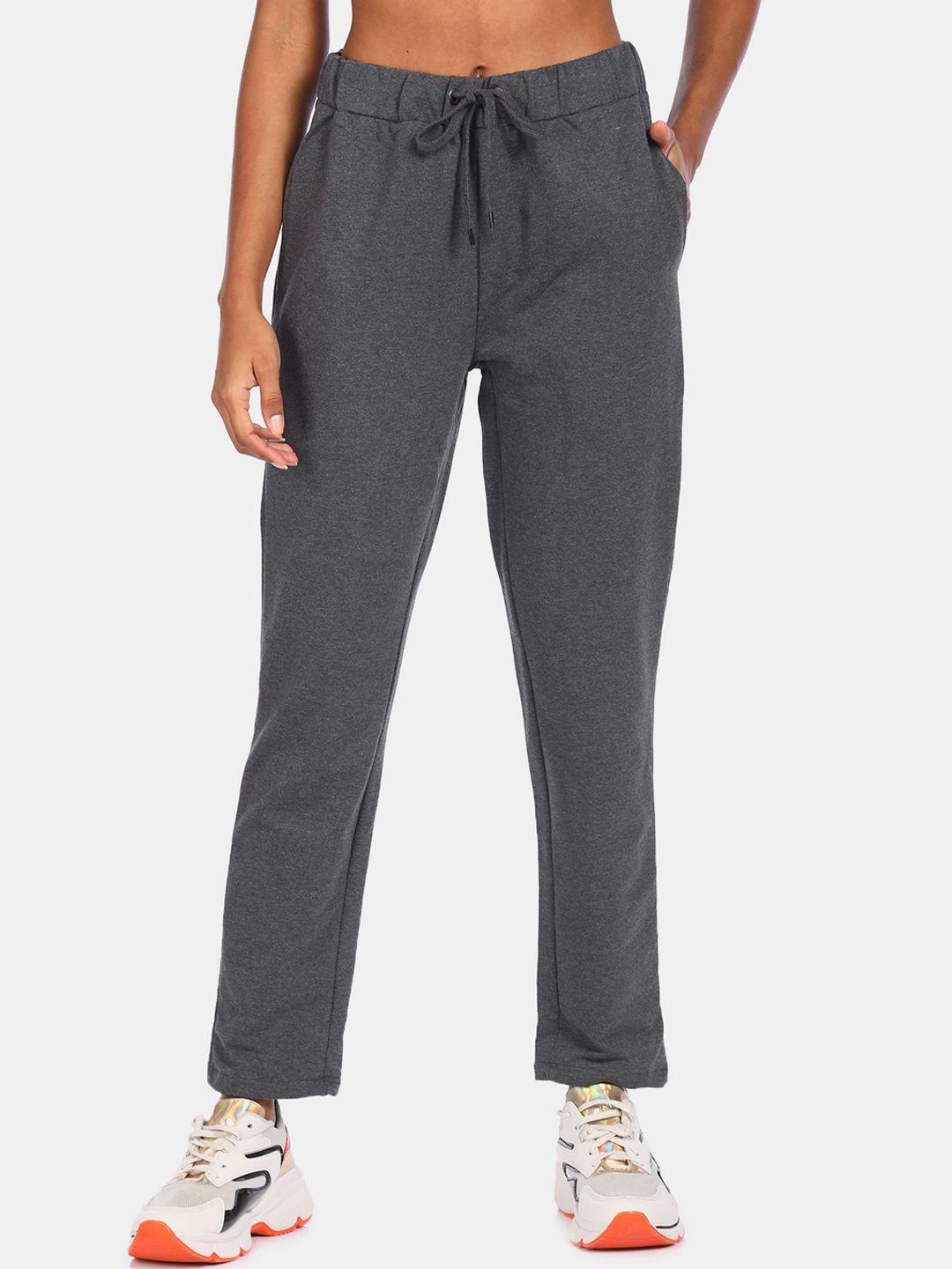 flying machine women grey solid straight-fit track pants