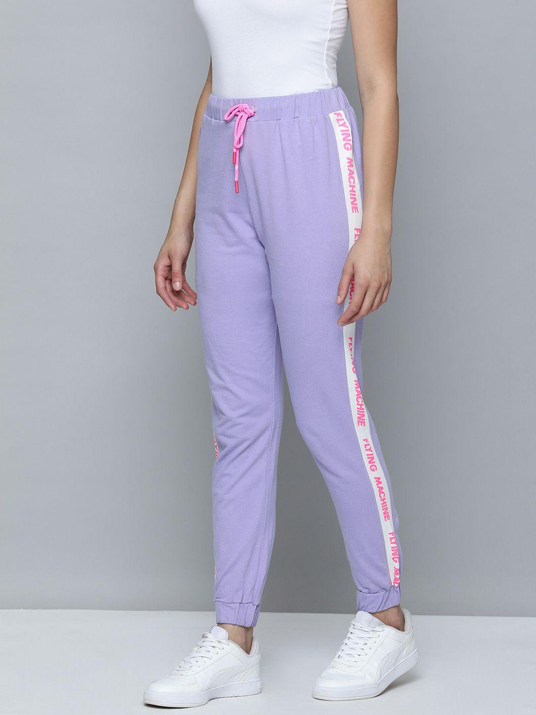 flying machine women lavender brand logo printed pure cotton joggers