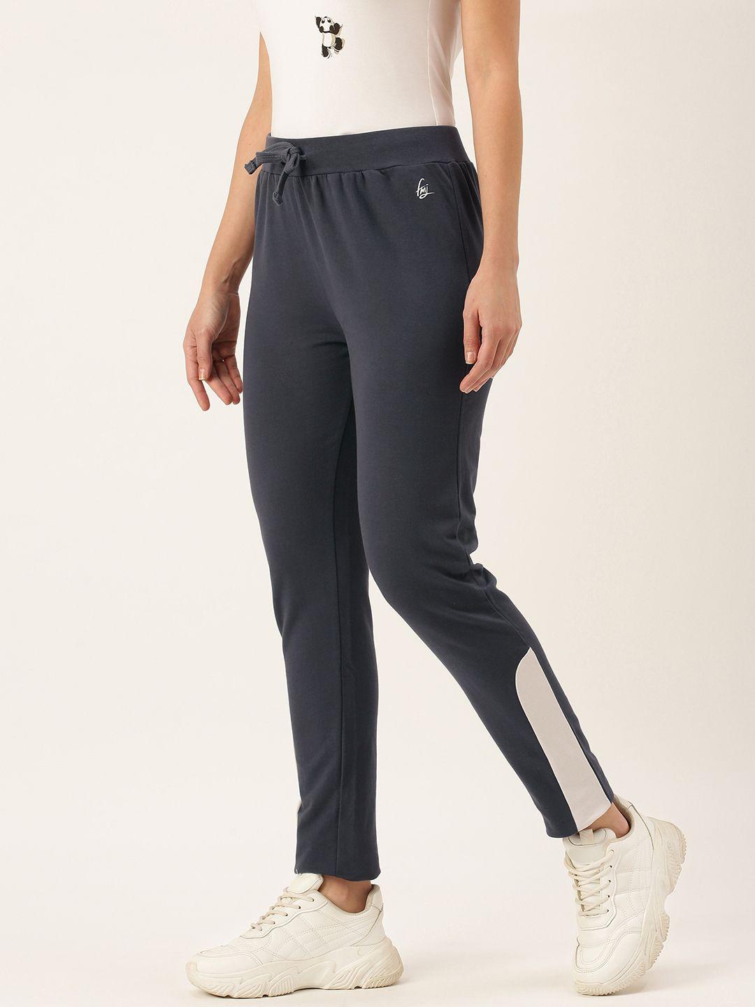 flying machine women navy blue solid straight-fit track pants