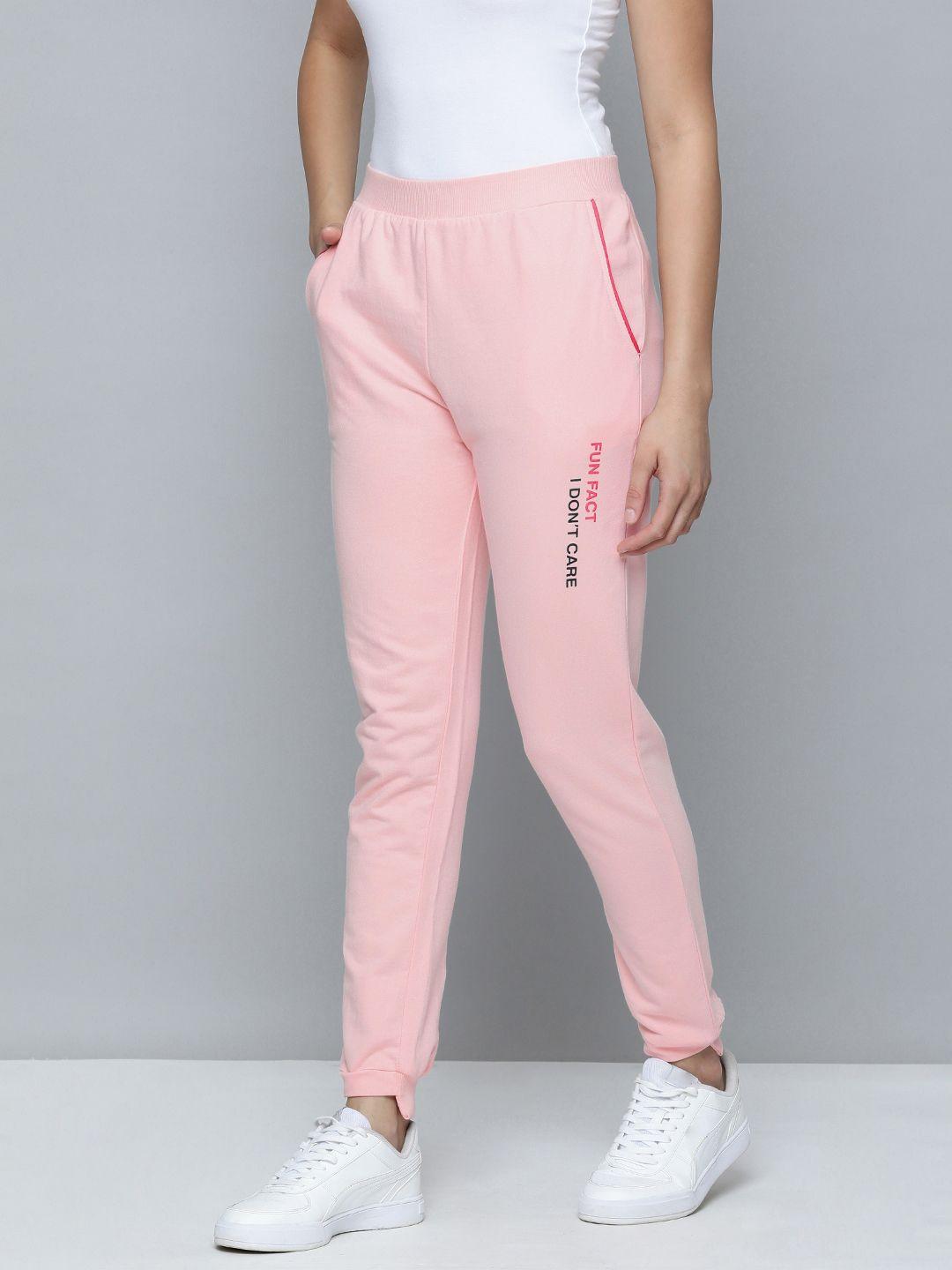 flying machine women peach-coloured solid pure cotton joggers