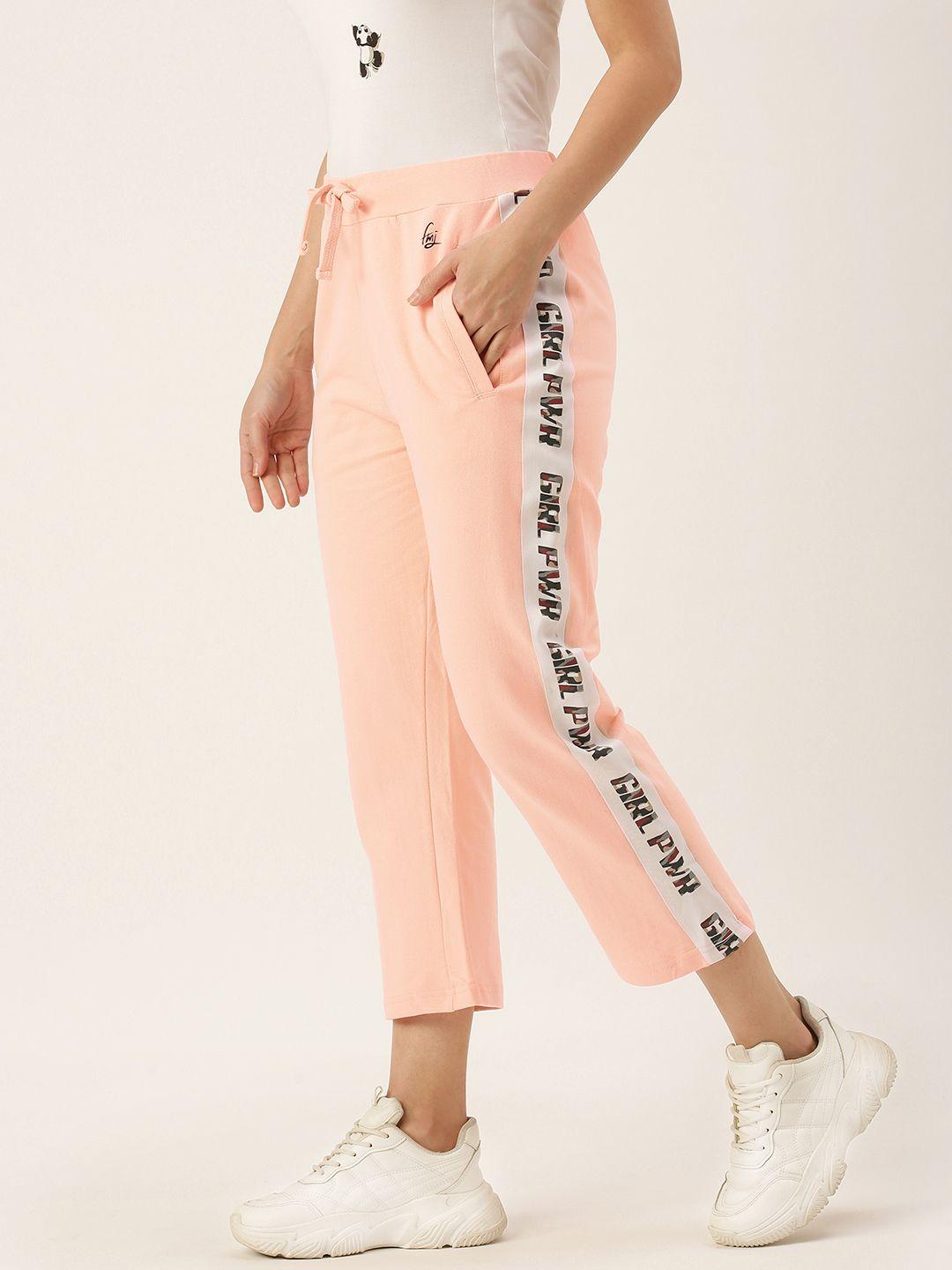 flying machine women peach-coloured typographic printed regular track pant