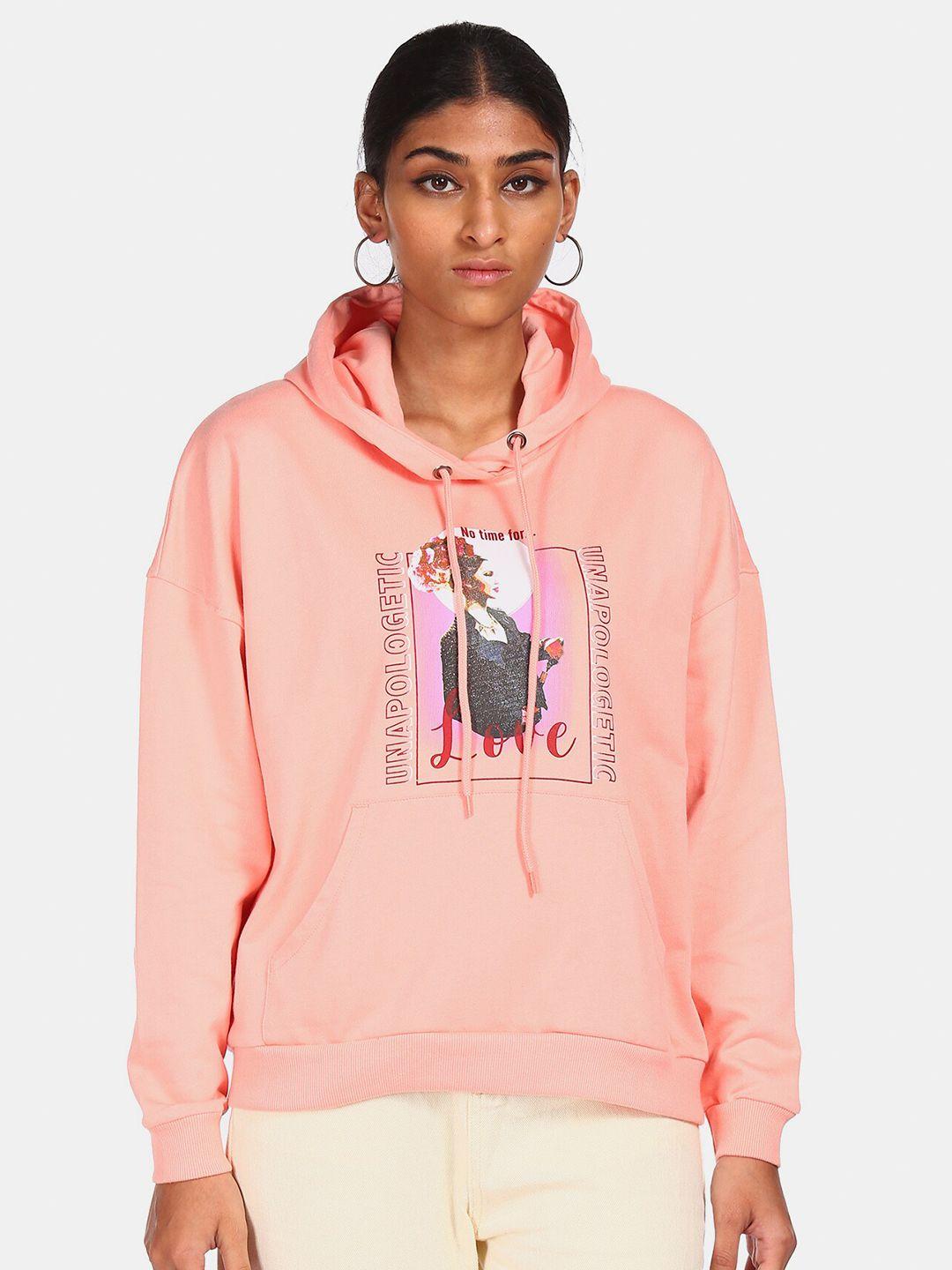 flying machine women peach printed sweatshirt