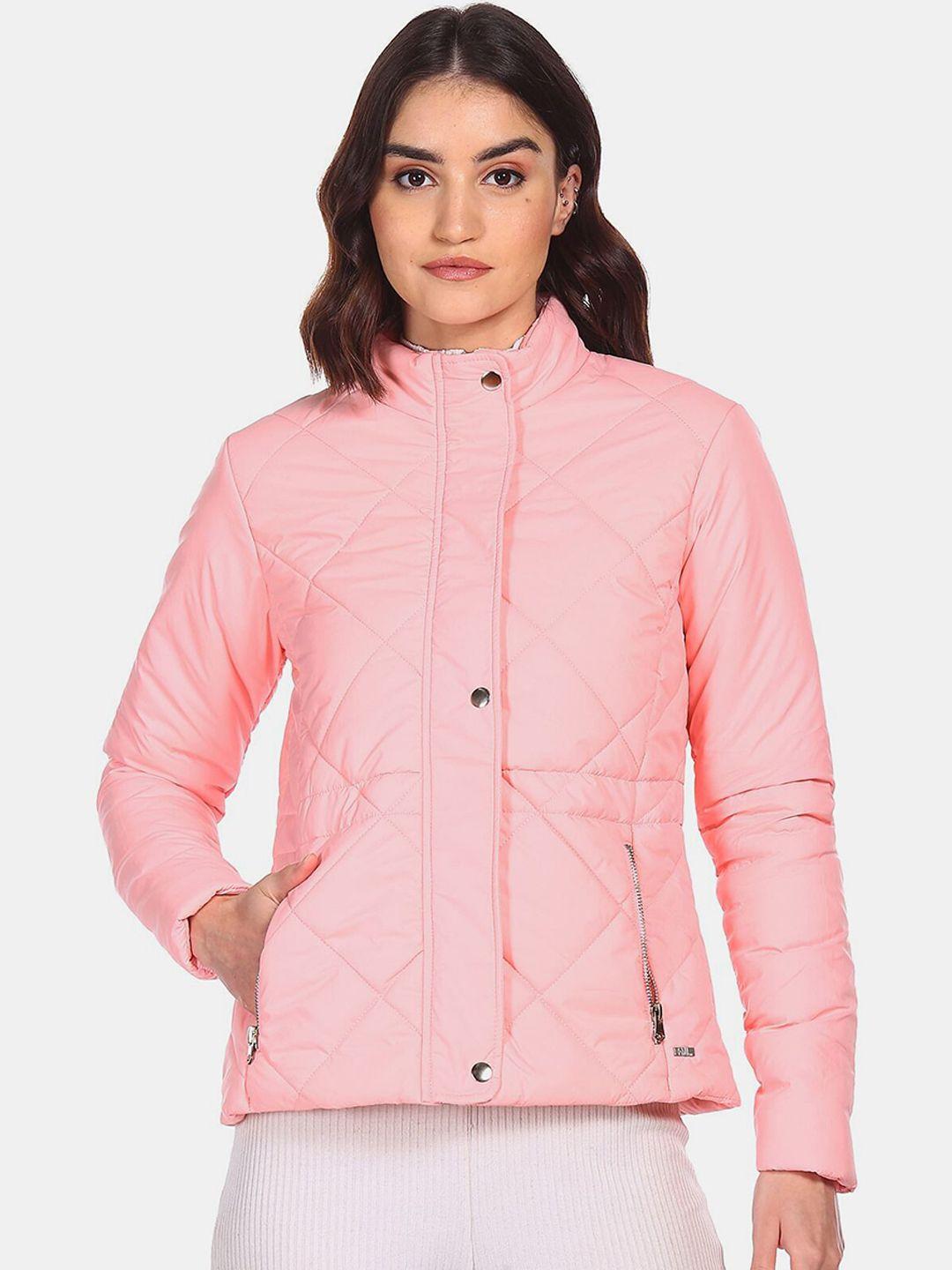 flying machine women pink geometric quilted jacket