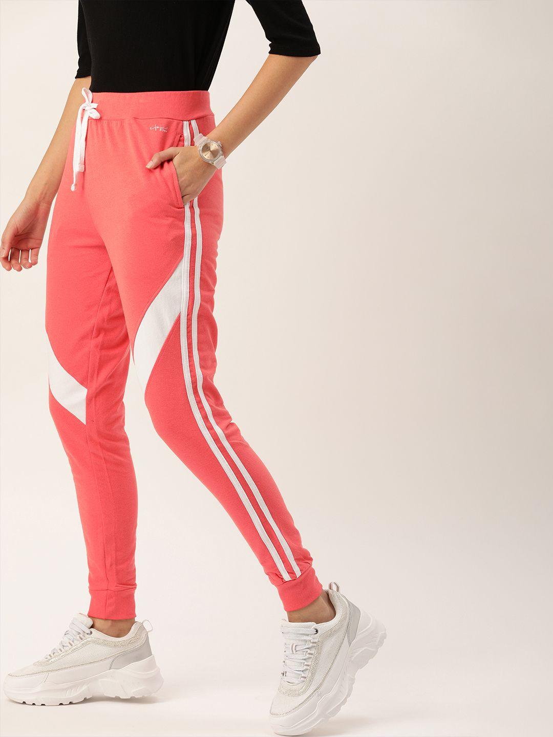 flying machine women pink solid joggers with side stripe detail