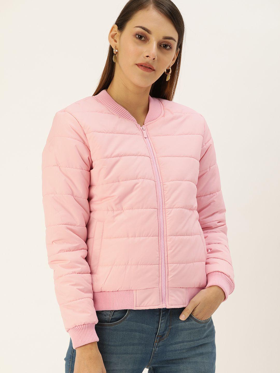 flying machine women pink solid lightweight puffer jacket