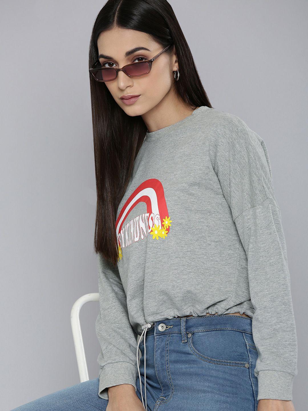 flying machine women printed lightweight sweatshirt with waist detailing