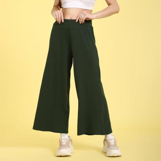 flying machine women ribbed flared trousers