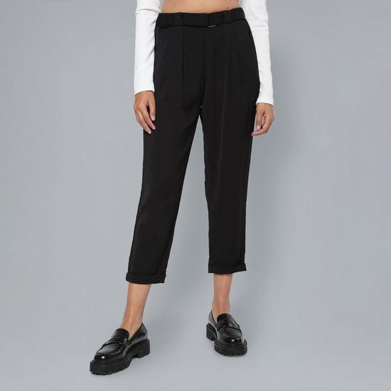 flying machine women solid cropped trousers