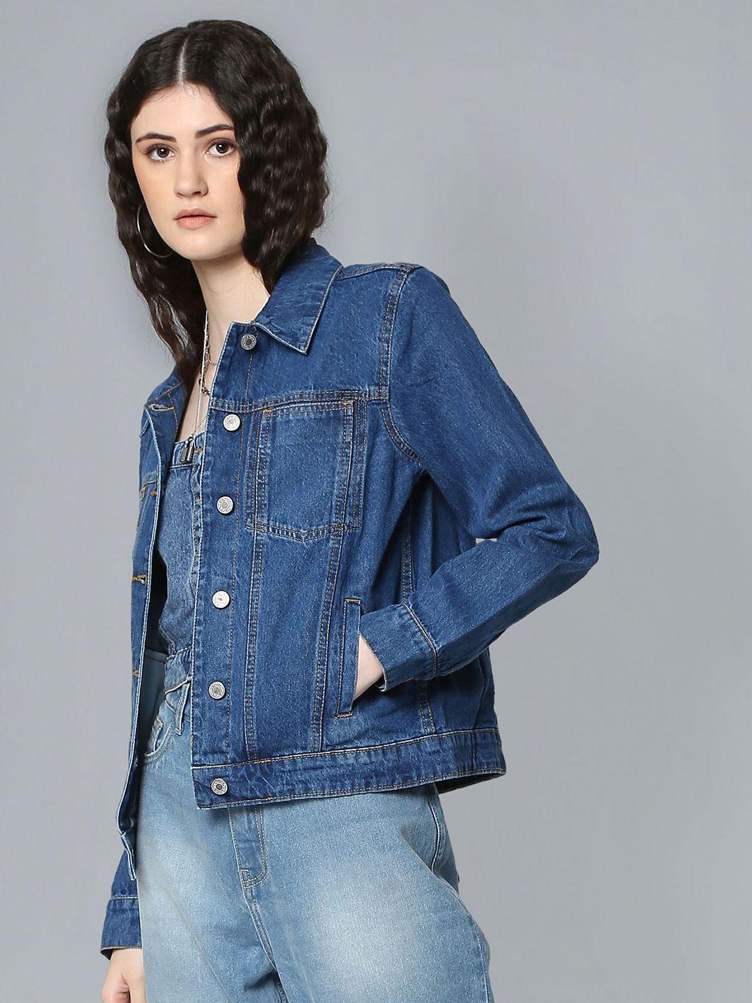 flying machine women solid denim jacket jacket