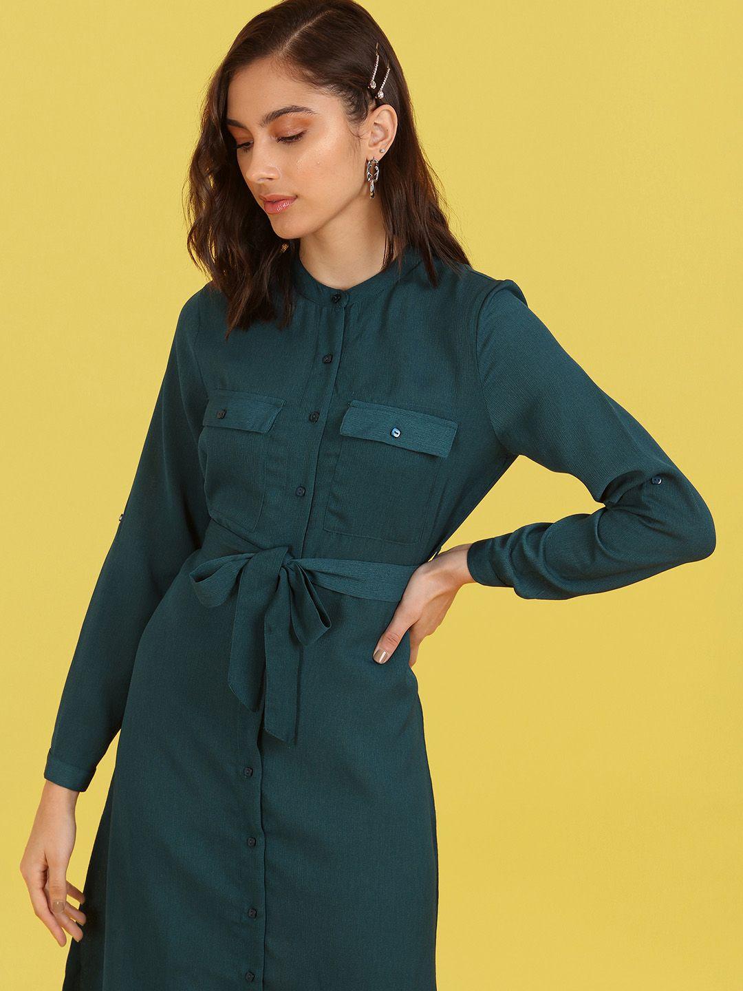 flying machine women teal shirt midi dress