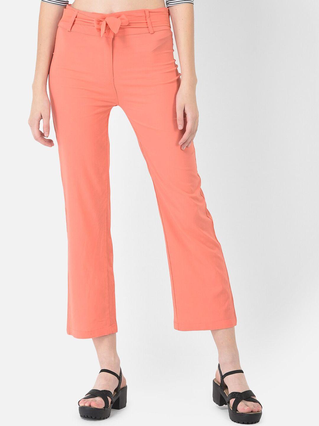 fnocks women peach-coloured relaxed straight leg trousers