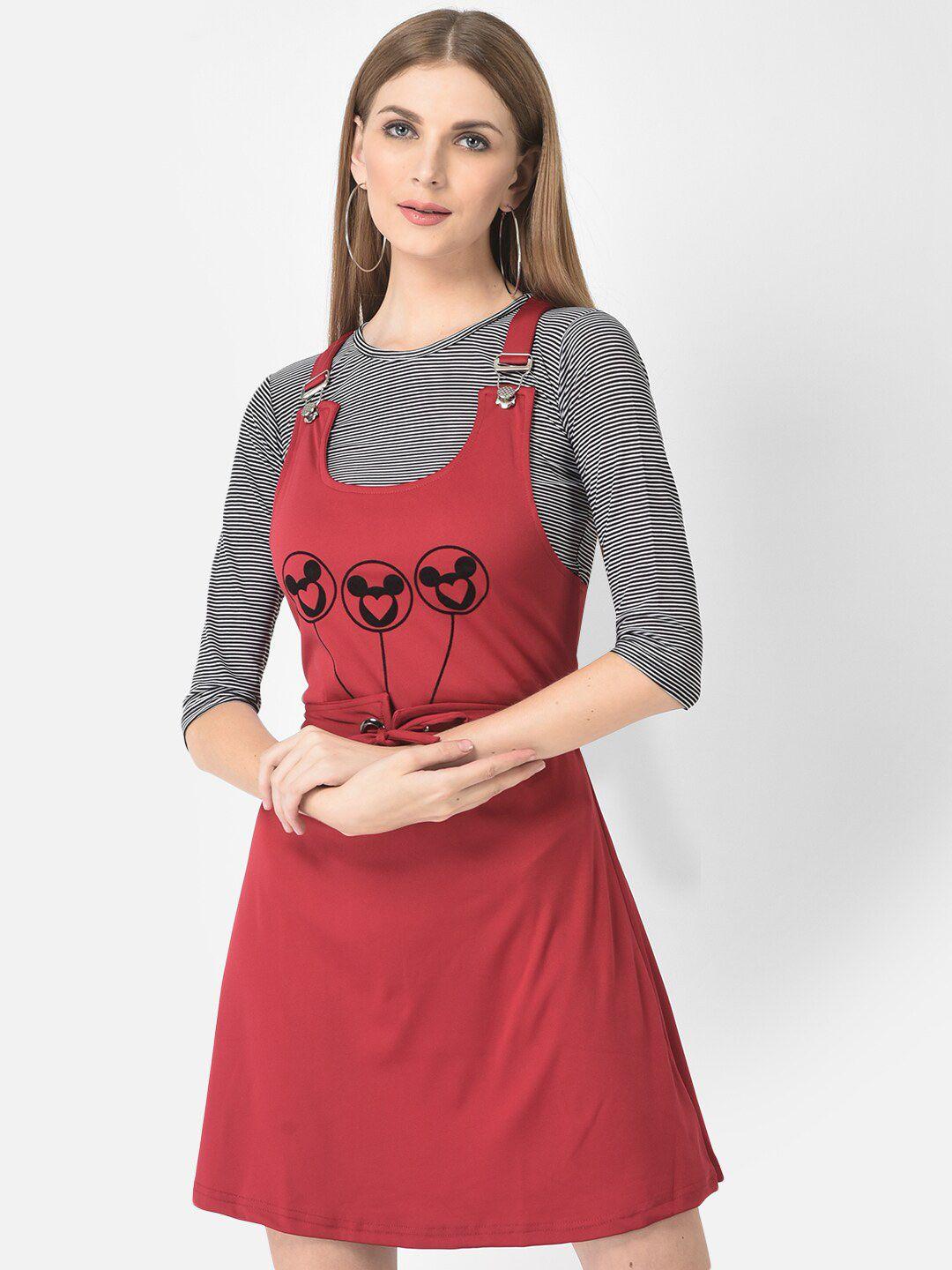 fnocks women red solid dungarees with t-shirt