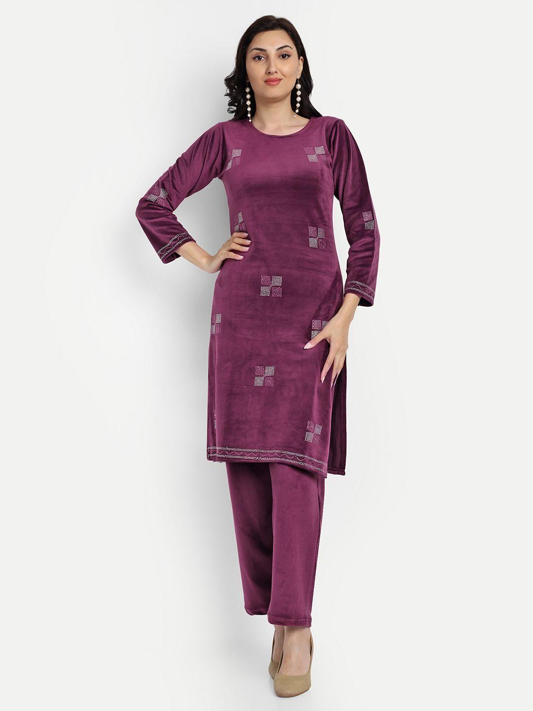 fnocks embroidered regular beads and stones kurta with trousers