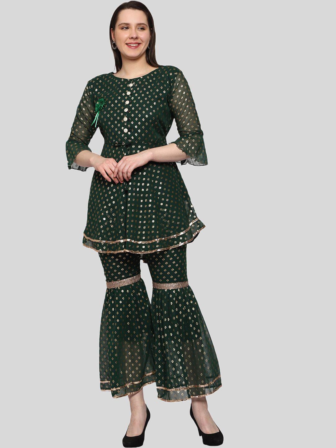 fnocks ethnic motifs printed a-line pleated kurta with sharara