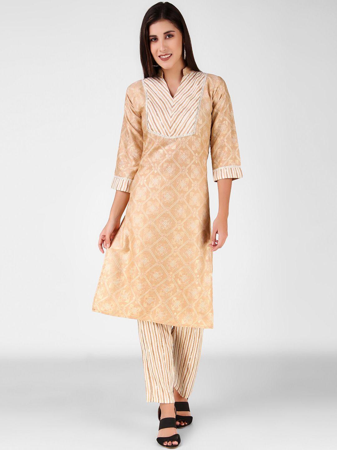 fnocks ethnic motifs printed gotta patti kurta with trousers