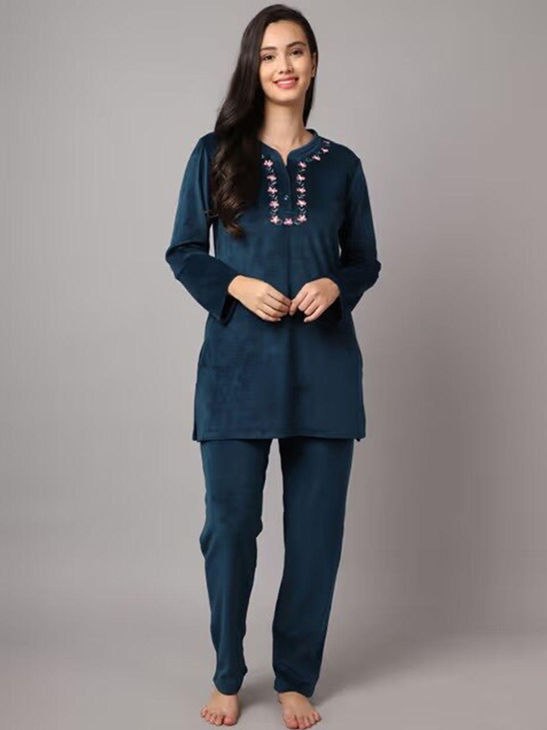 fnocks floral embroidered night suits