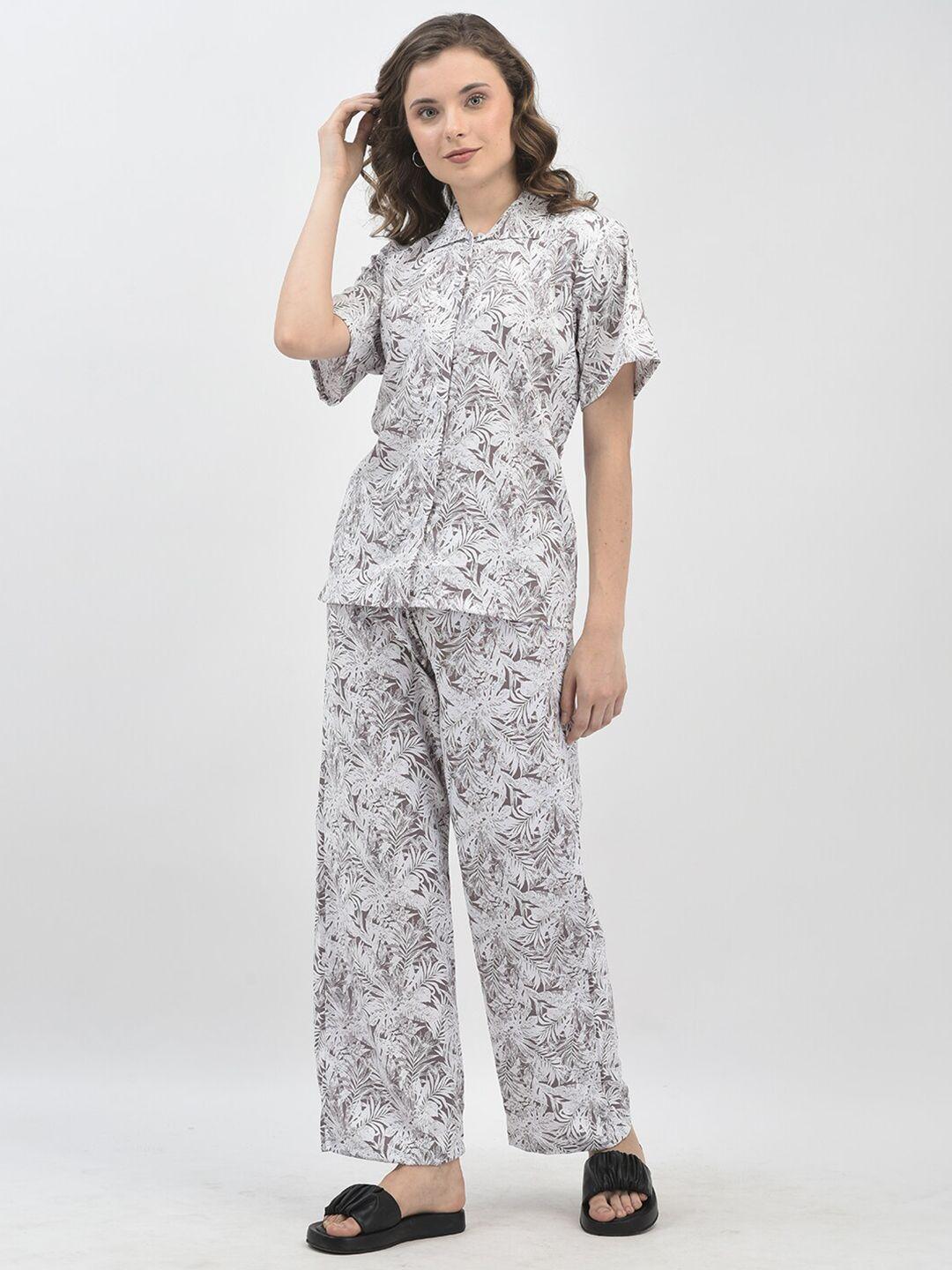 fnocks floral printed pure cotton shirt with trousers