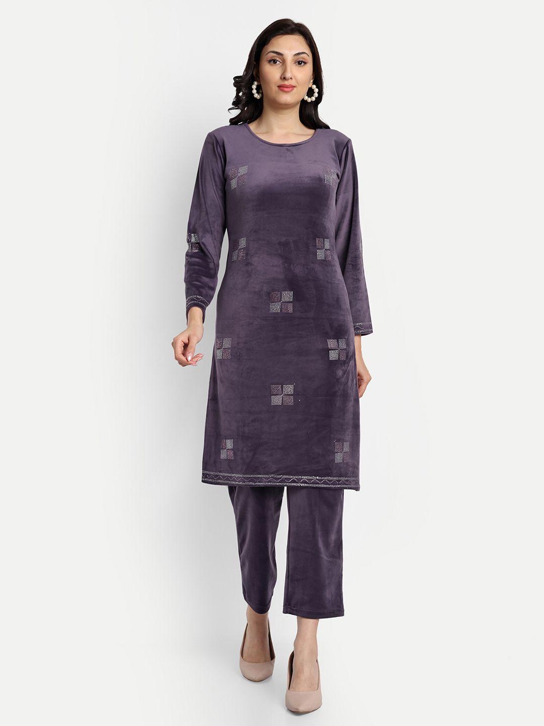 fnocks geometric embroidered straight kurta with palazzo