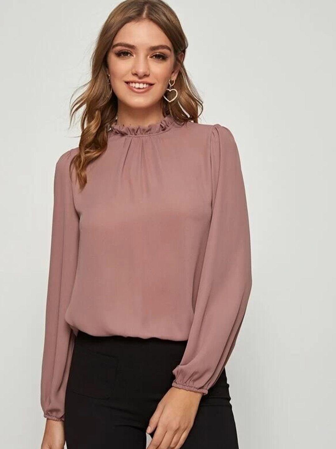 fnocks high neck puff sleeves cotton regular top