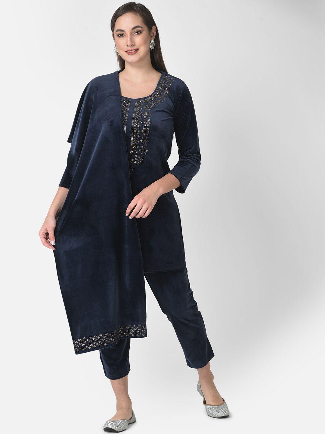 fnocks mukaish velvet kurta with trousers & with dupatta