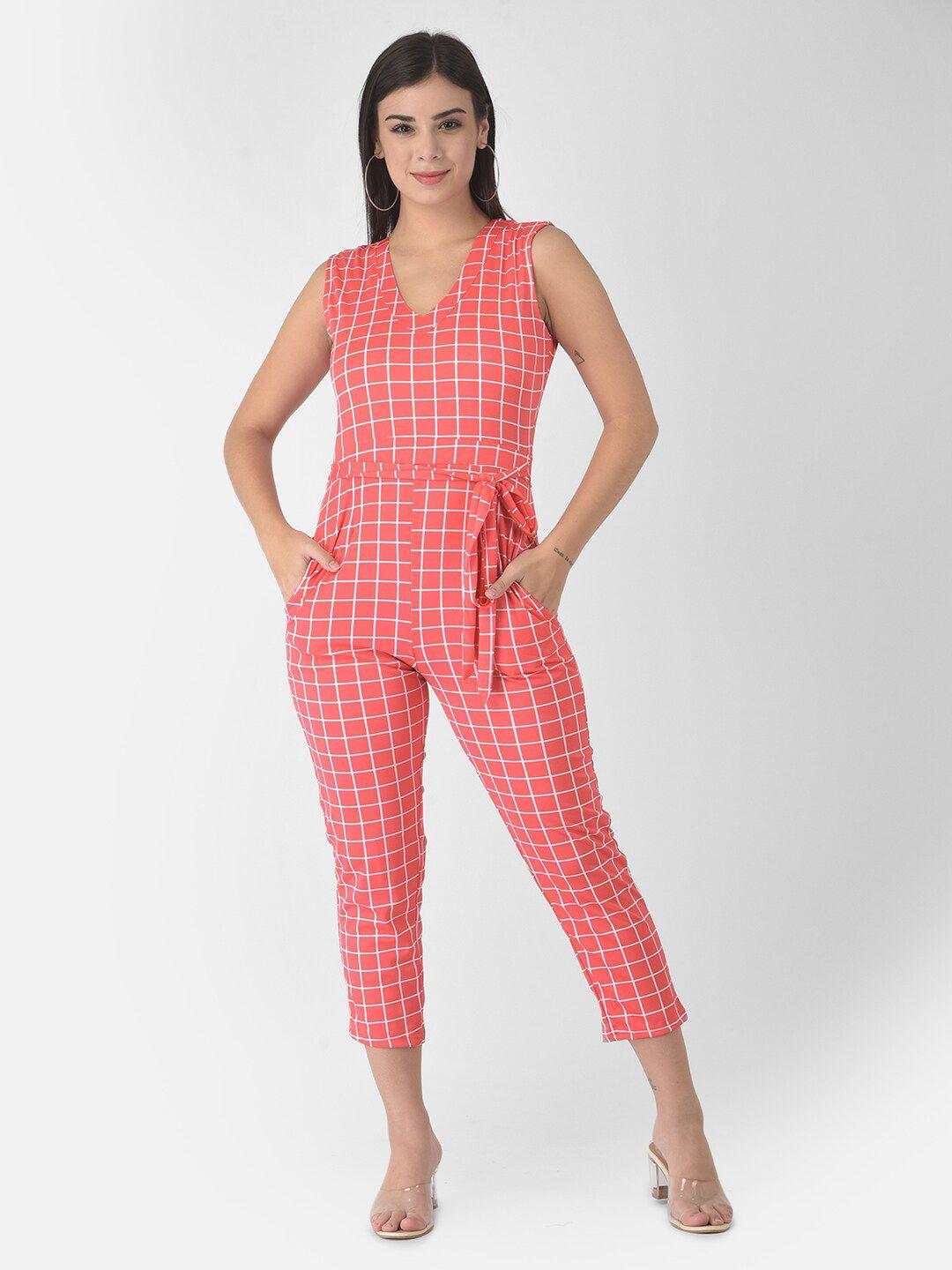 fnocks pink & off white checked basic jumpsuit