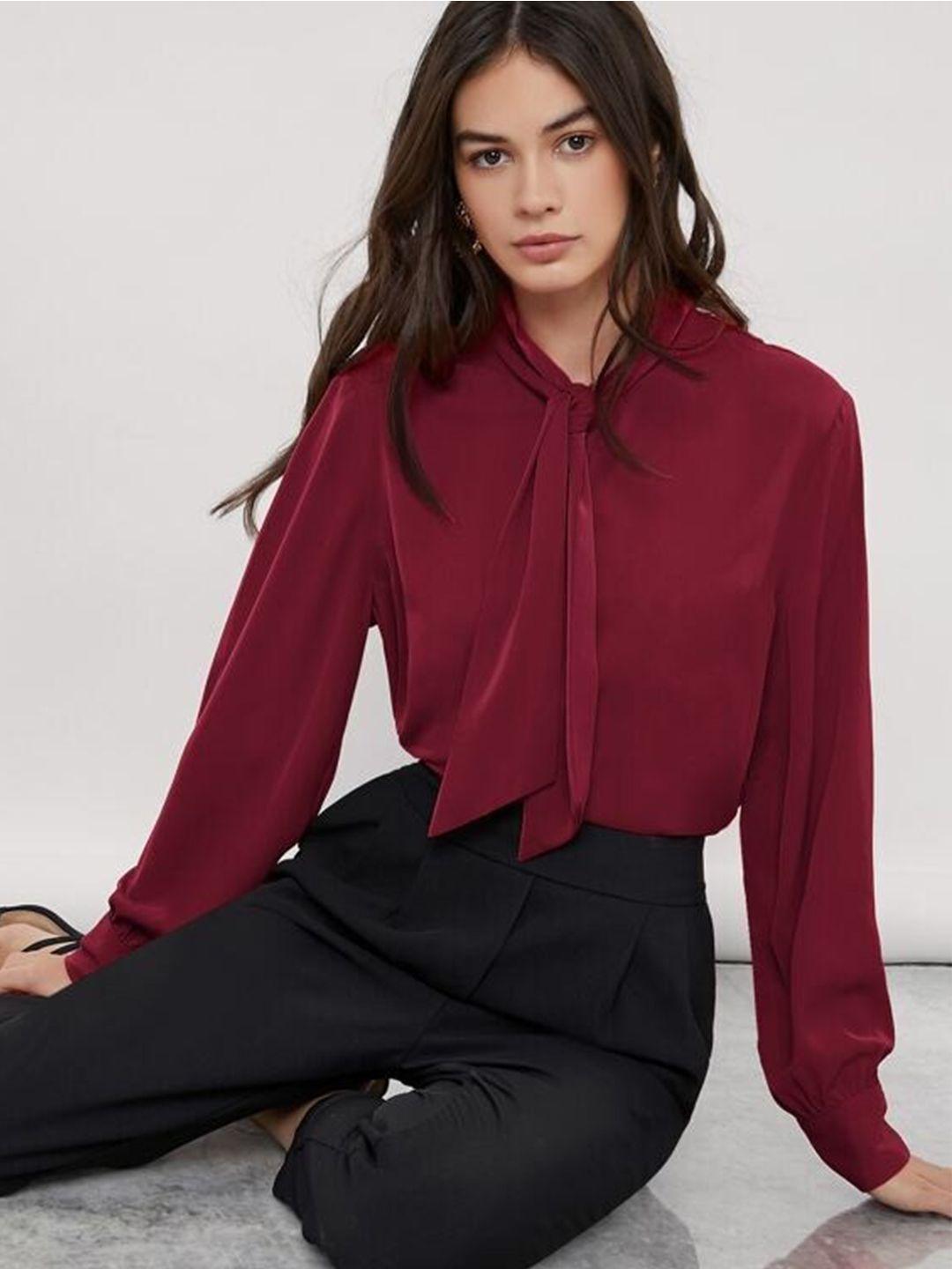 fnocks tie-up neck cuffed sleeve shirt style top