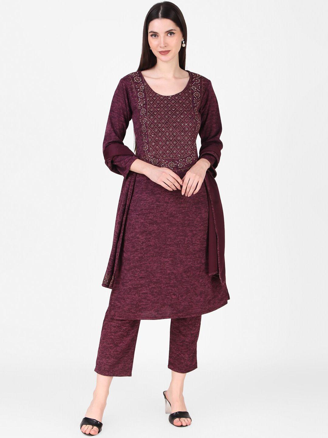 fnocks women beads and stones kurta with trousers & with dupatta