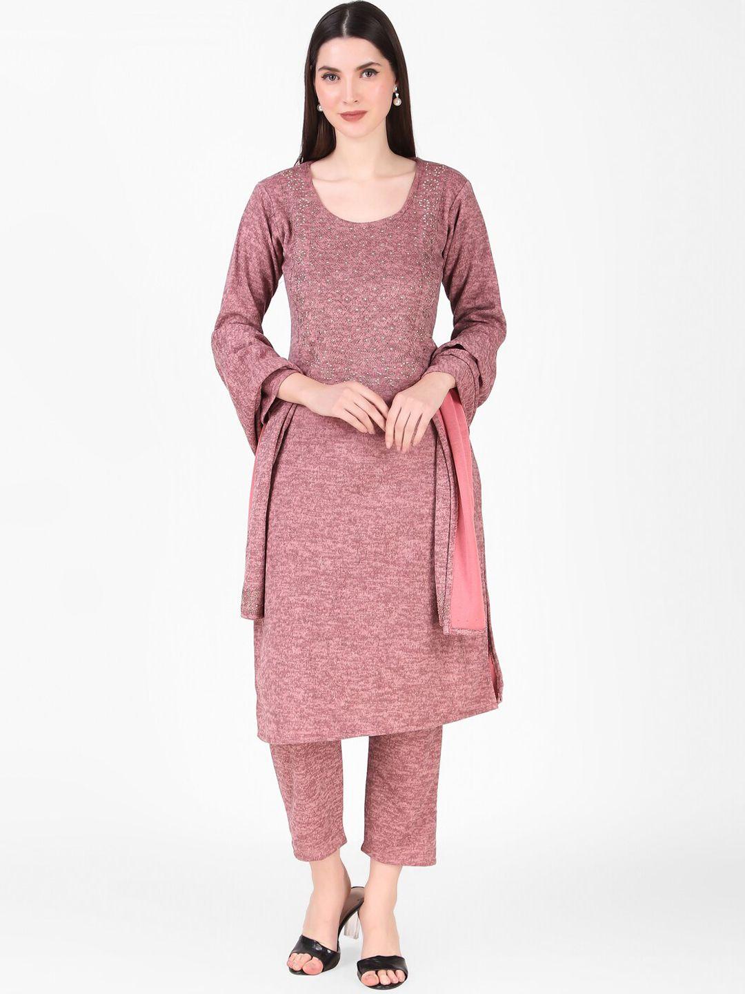 fnocks women beads and stones woven design kurta with trousers & dupatta