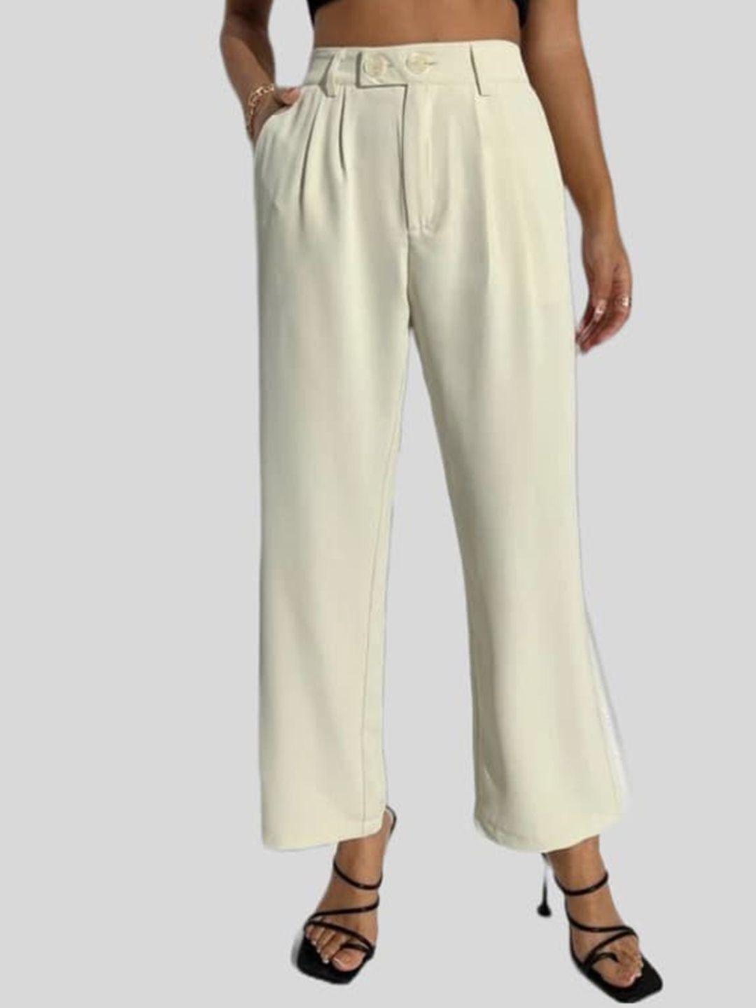 fnocks women comfort pure cotton pleated parallel trousers