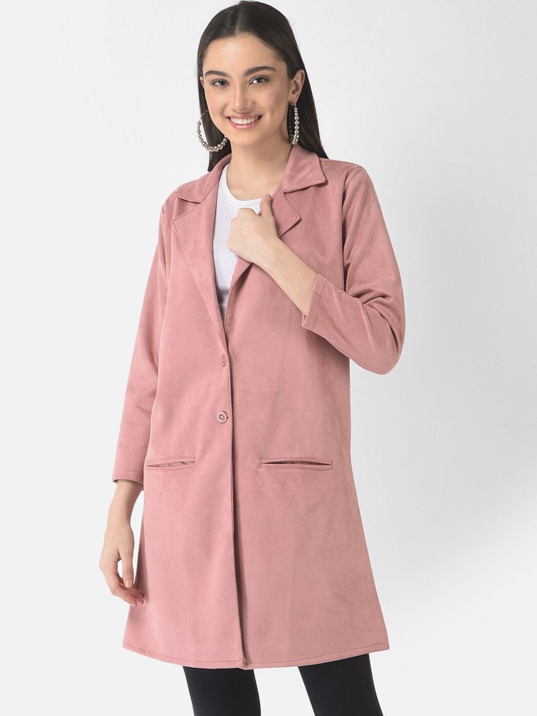 fnocks women pink cotton solid longline overcoat