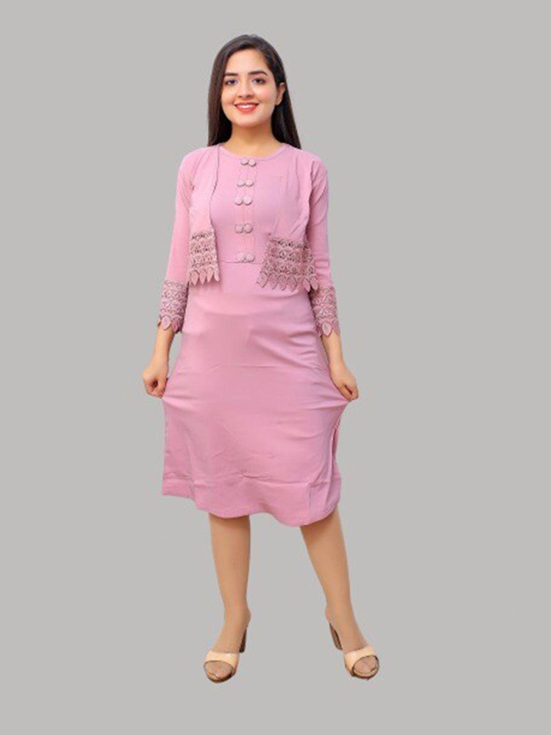 fnocks women pink solid a-line kurta with jacket
