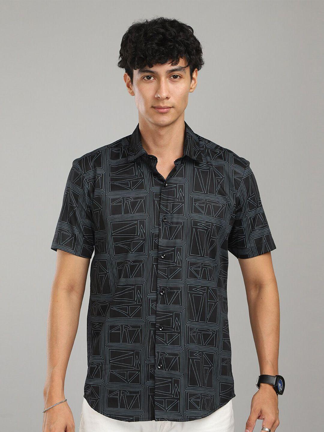 foga men black opaque printed party shirt