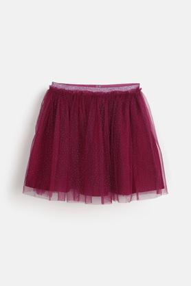 foil mesh regular fit girls skirt - wine