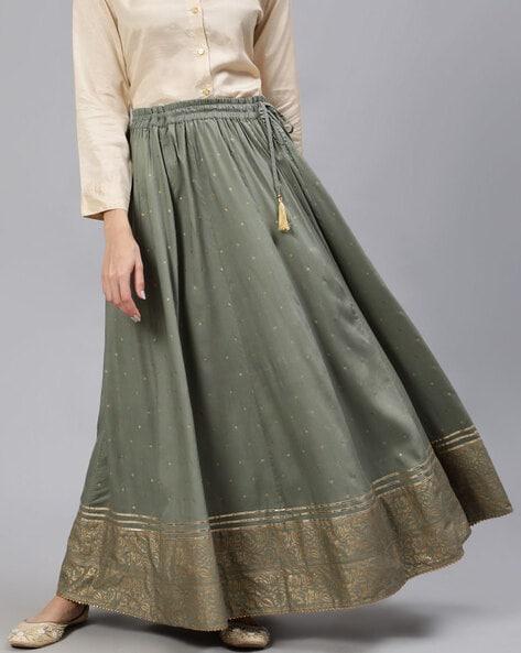 foil print flared skirt