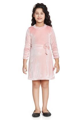 foil cotton blend cowl neck girls party wear dress - peach