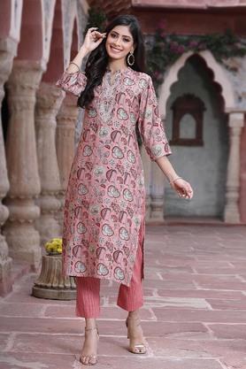 foil cotton mandarin women's salwar suit - pink