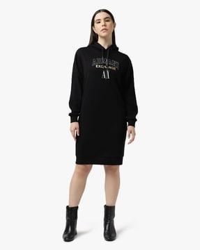 foil logo print hooded dress