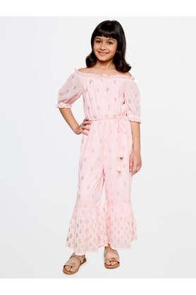 foil polyester slim fit girls jumpsuit - pink