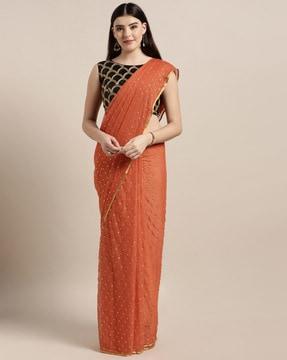 foil print chiffon embellished saree