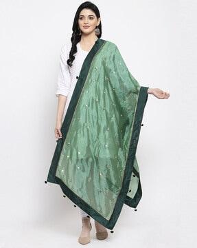 foil print dupatta with pompoms